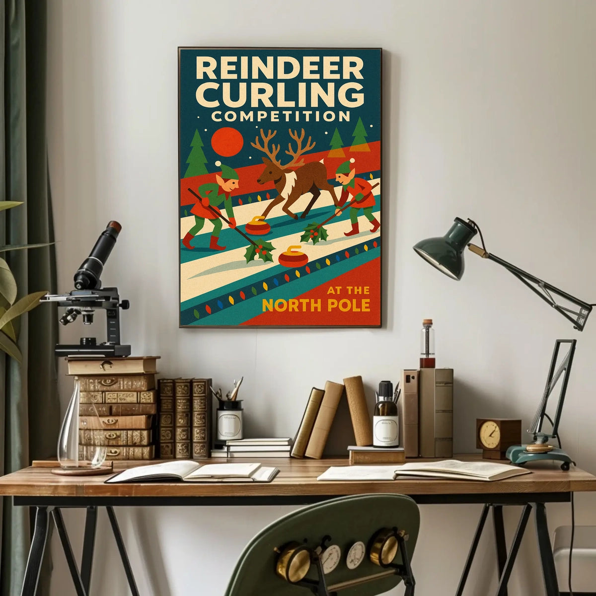 Reindeer Curling Competition Poster