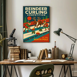 Reindeer Curling Competition Poster