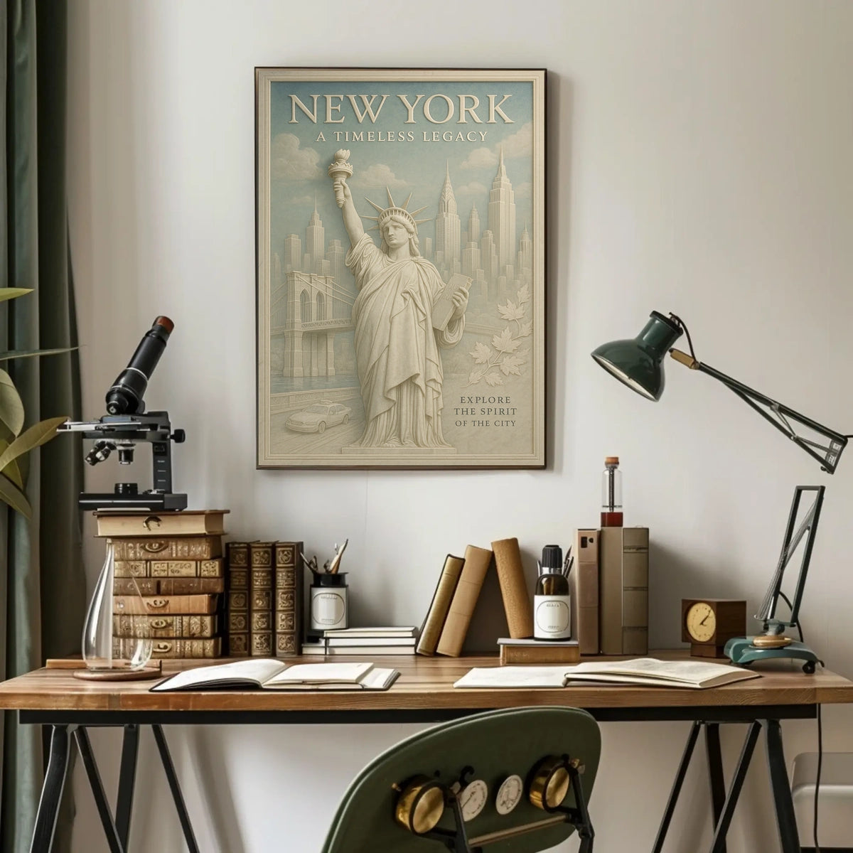 New York Cityscape Grand Skyline Poster Vintage Wall Art