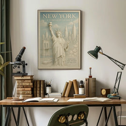 New York Cityscape Grand Skyline Poster Vintage Wall Art