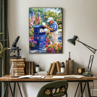postal worker placing letters Poster