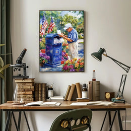 postal worker placing letters Poster