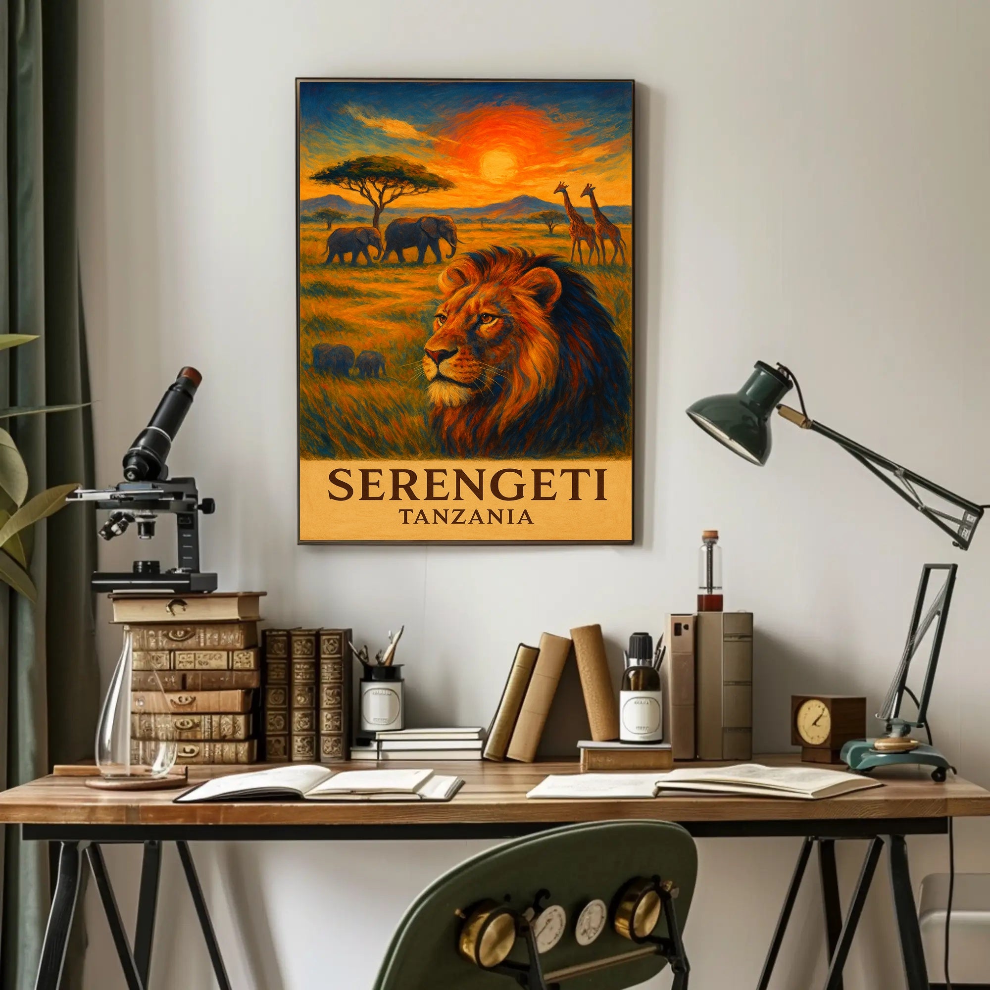 SERENGETI LION AT DUSK TRAVEL POSTER