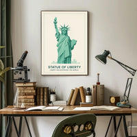 Statue of Liberty Teal Minimalist Artistic Poster PosterGoat