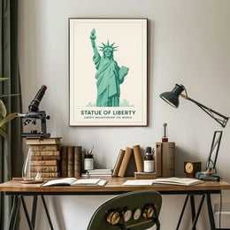 Statue of Liberty Teal Minimalist Artistic Poster PosterGoat