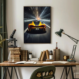 Sleek Modern Sports Car in Tunnel Futuristic Sci-Fi Poster