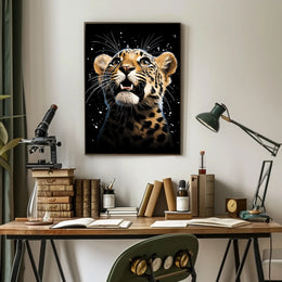 Leopard's Cosmic Wonder: Photorealistic Wildlife Art Poster