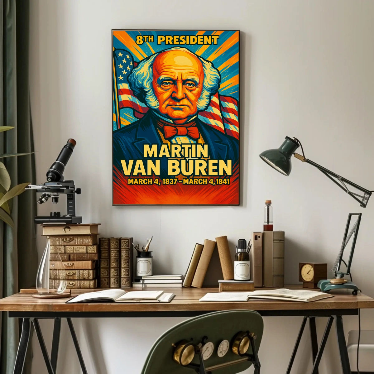 Martin Van Buren 8th President of the United States Colorful Comic Book Style Poster