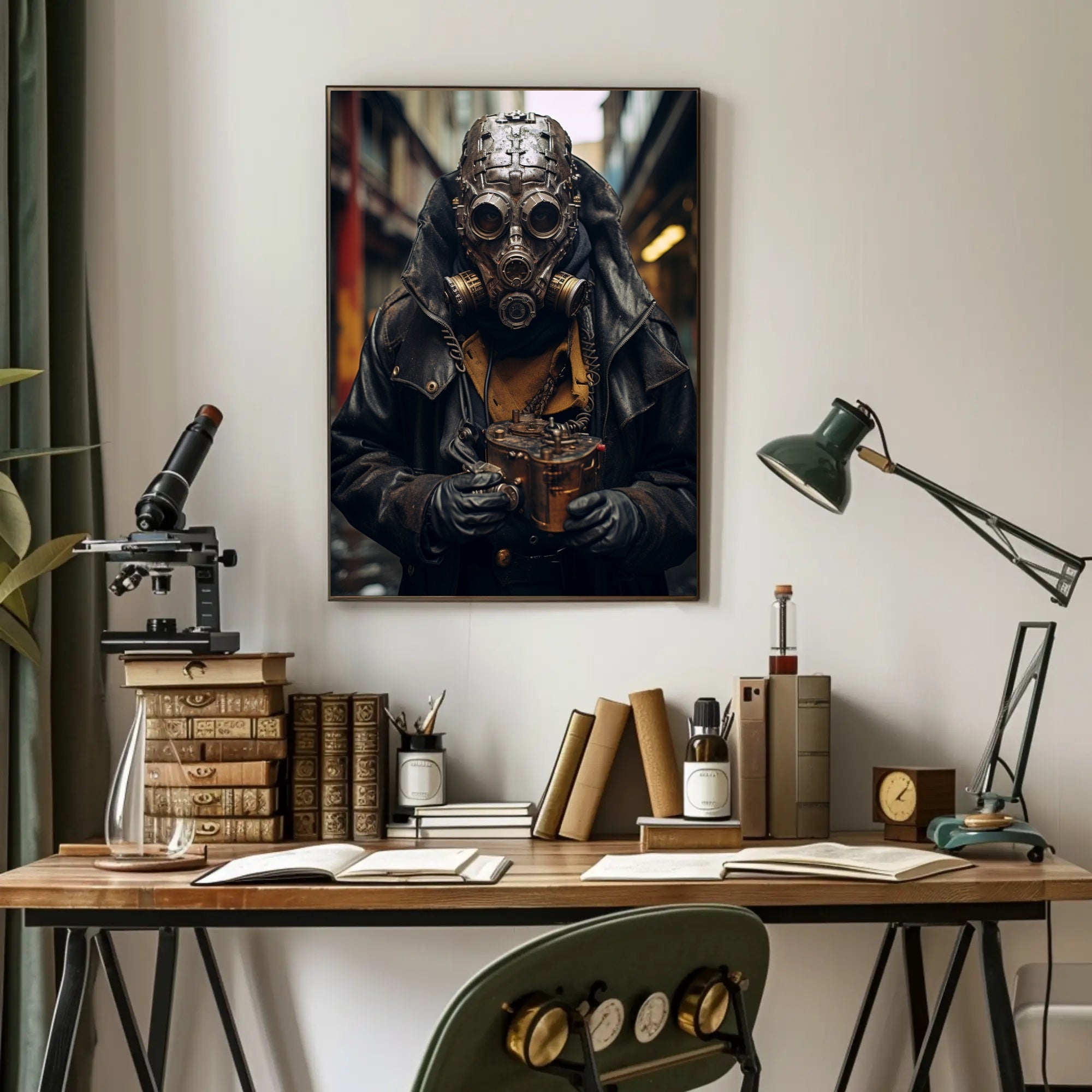 Dystopian Steampunk Survival Poster: Gritty, Mechanical, Urban Atmosphere