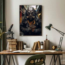 Dystopian Steampunk Survival Poster: Gritty, Mechanical, Urban Atmosphere