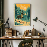 Skiing Reindeer In Winter Wonderland Poster