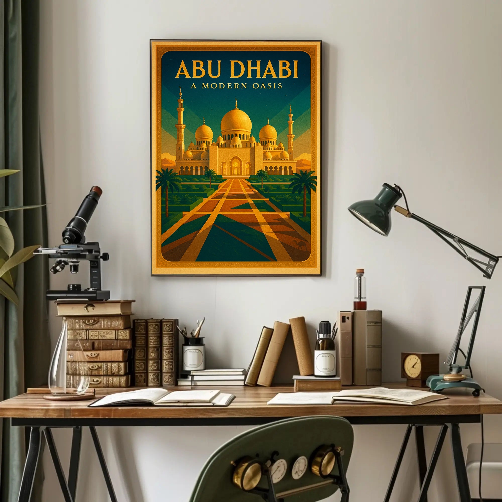 Abu Dhabi Oasis Elegance Vintage Travel Poster