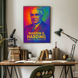 Warren G. Harding 29th President of the United States Neon Gradient Overlay Poster