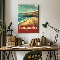 Santa Monica Pier Retro Travel Poster