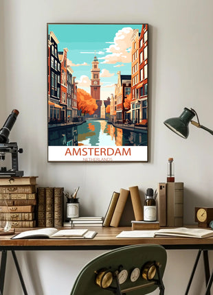Amsterdam Canals Vintage Travel Poster