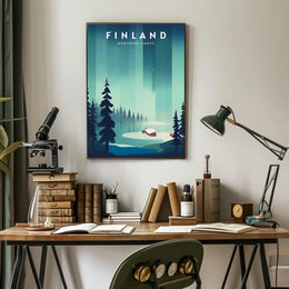 Northern Lights Finnish Wilderness Travel Poster