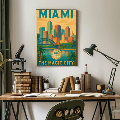 Miami Magic City Vintage Skyline Travel Poster