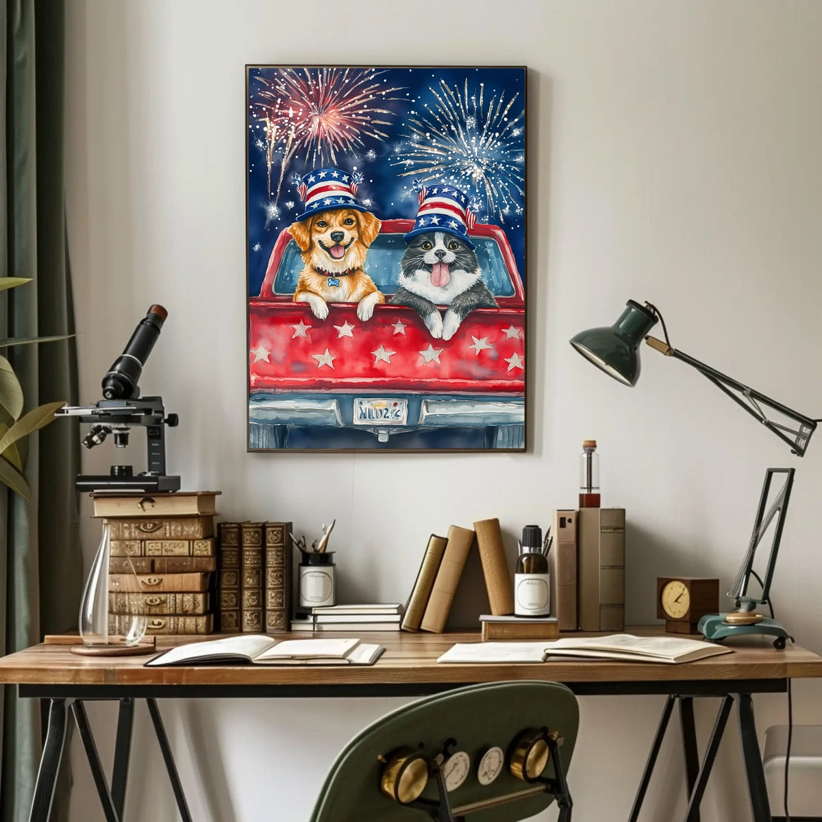 Watercolor Dog And Cat Portrait Artwork Soft Vintage Poster