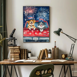 Watercolor Dog And Cat Portrait Artwork Soft Vintage Poster