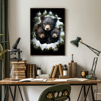 Winter Forest Bear Cubs Photorealistic Art Poster