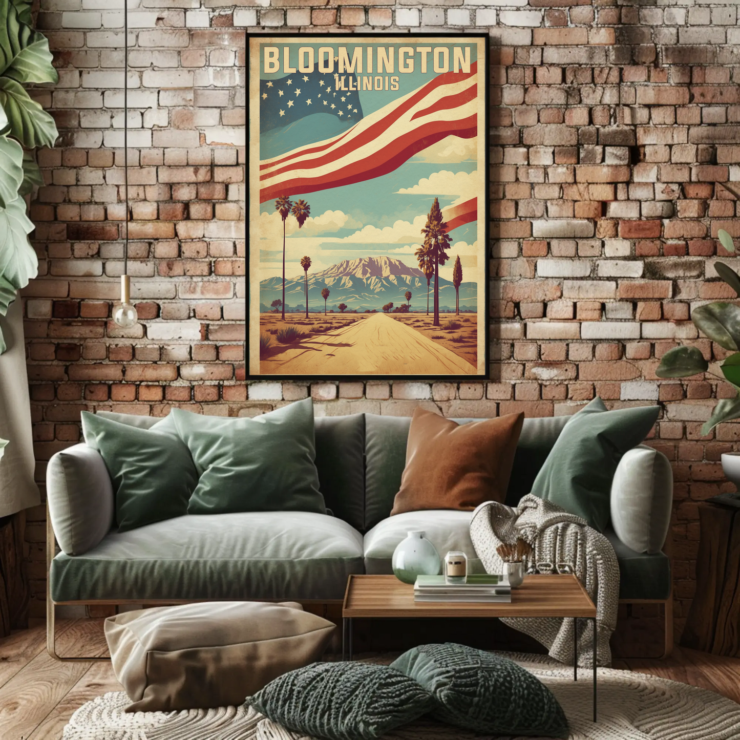 Bloomington Illinois Cityscape Art Print Vintage Travel Poster
