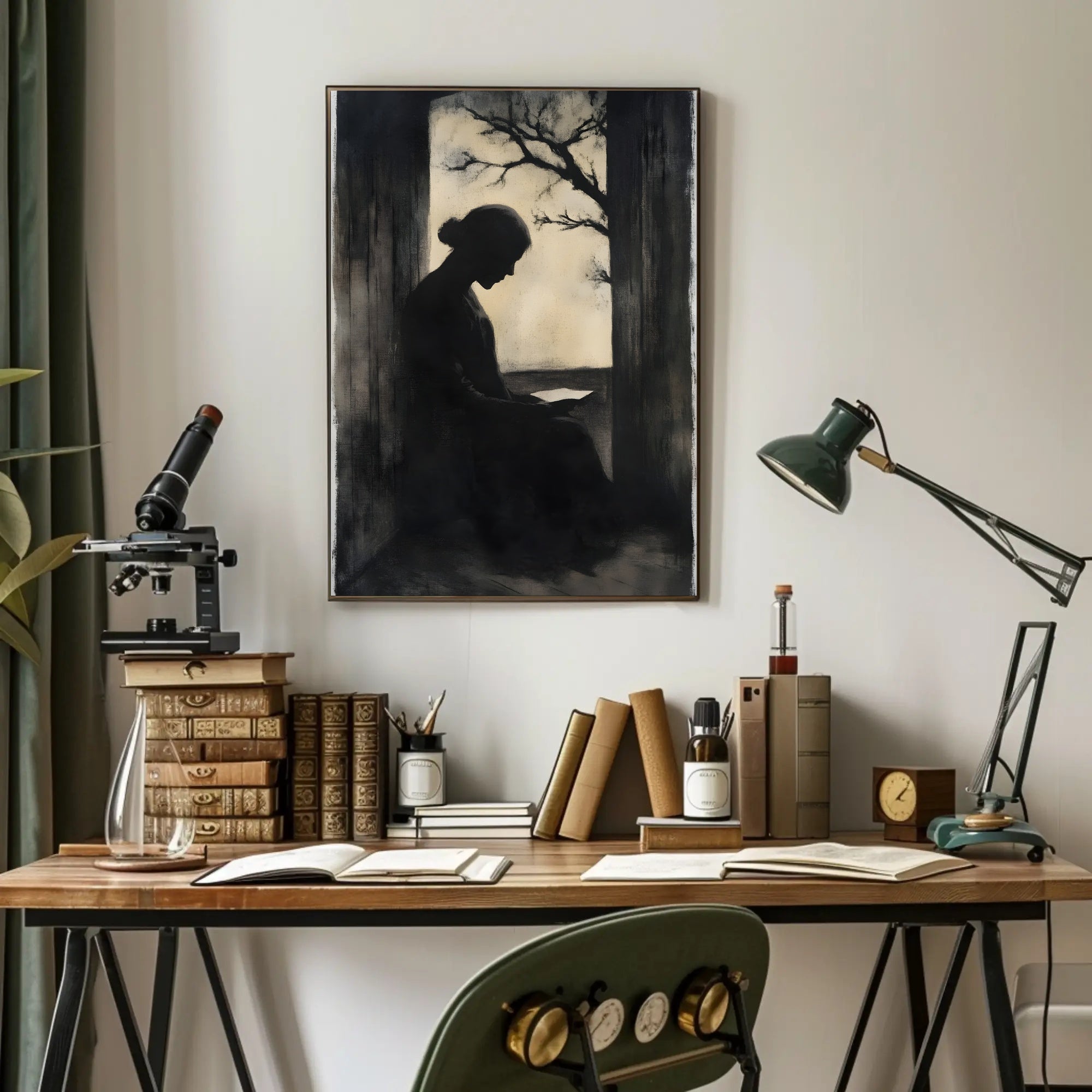 Silhouette Woman Reading Vintage Artistic Poster PosterGoat