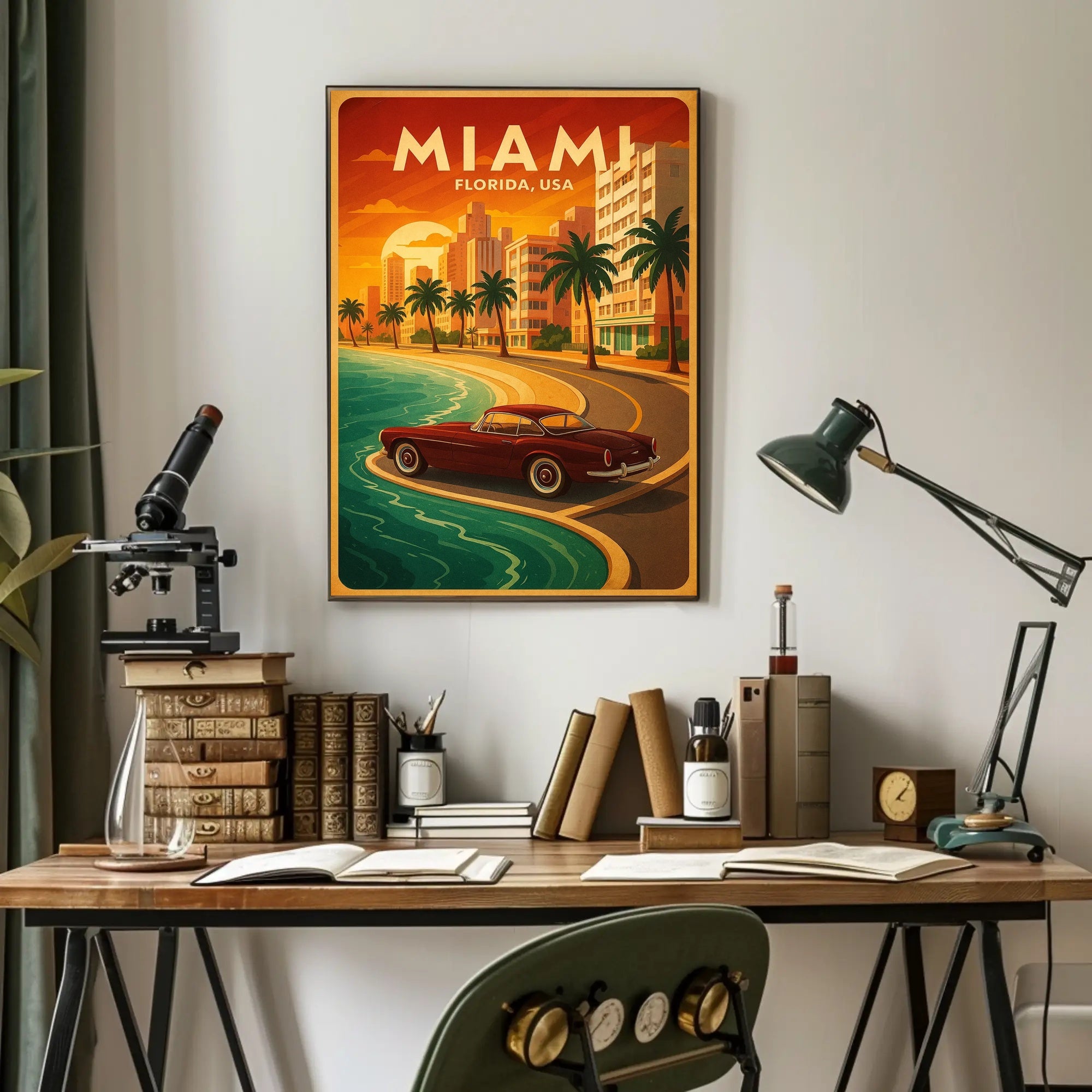 Miami Coastal Drive Vintage Travel Advertisement Poster