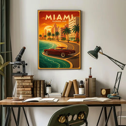 Miami Coastal Drive Vintage Travel Advertisement Poster