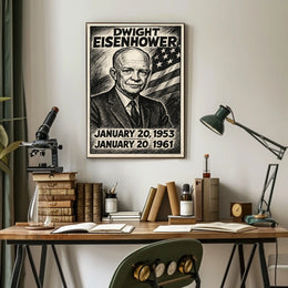Dwight D. Eisenhower 34th President of the United States B & W Comic Sketch Poster