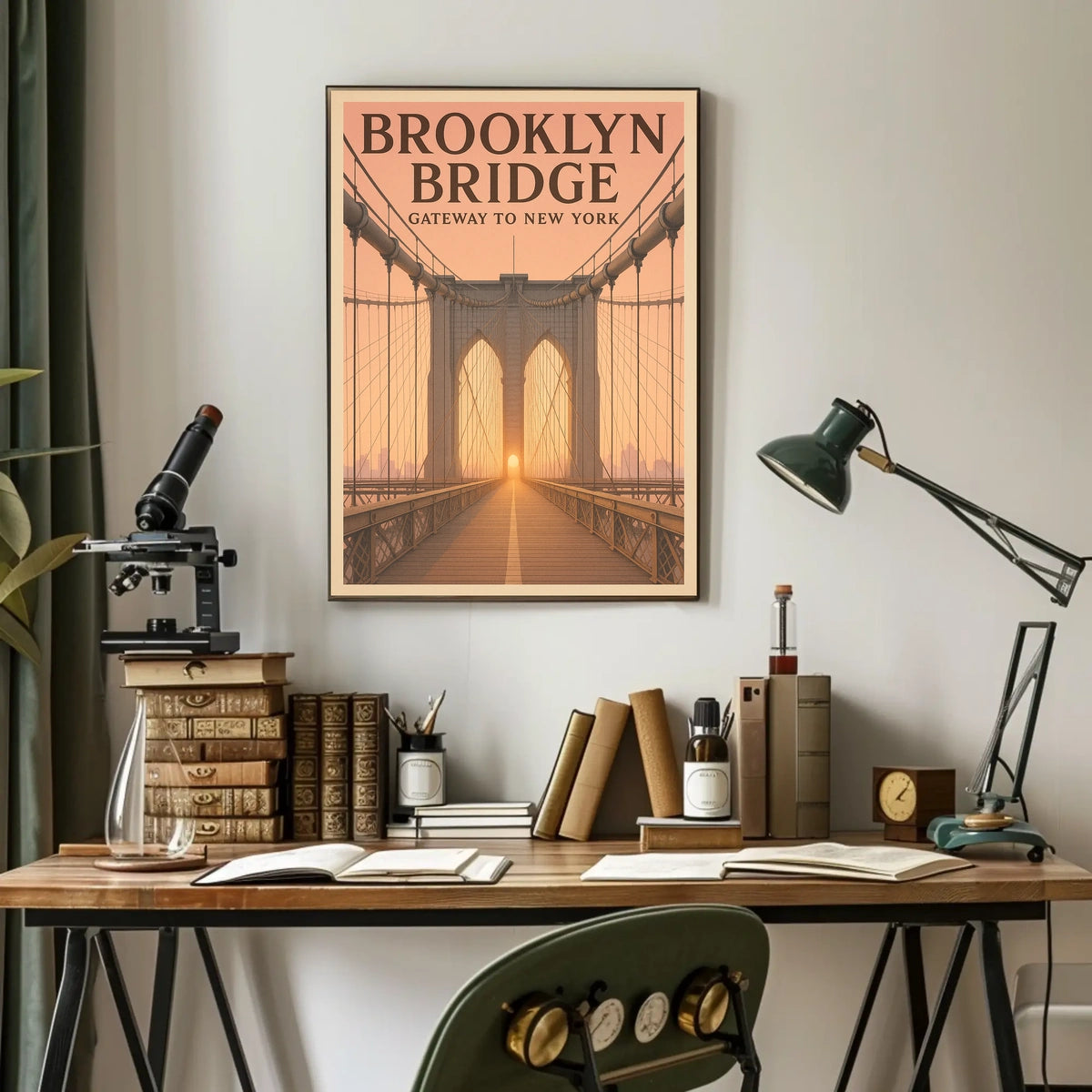 Brooklyn Bridge Sunrise Poster Vintage Travel Wall Art