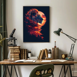 Majestic Lion Sunset Surrealism Art Poster