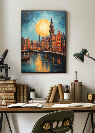 Amsterdam Canal Scene: Vibrant Impressionist Travel Poster
