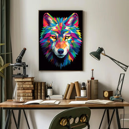 Vibrant Geometric Wolf Poster PosterGoat
