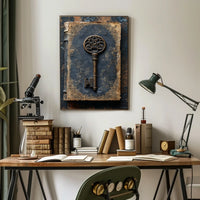 Antique Ornate Key on Aged Book Cultural Heritage Poster