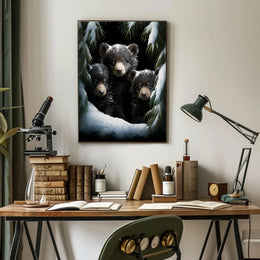 Bear Cubs in Snowy Forest Photorealistic Poster