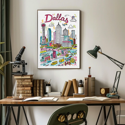 Dallas Texas Urban Skyline Colorful Cityscape Travel Poster