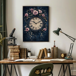 Ornate Clock and Roses Design: Artistic or Pop Culture Poster
