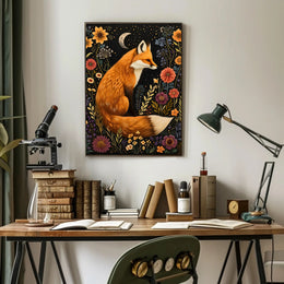 Whimsical Fox and Flora: Artistic Animal Poster