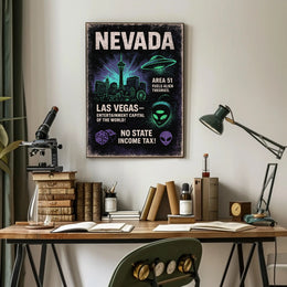 Nevada Alien Theories & Las Vegas Retro Travel Poster