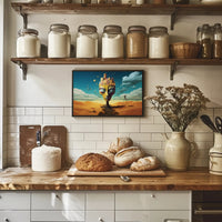 Surreal Desert Landscape with Whimsical Architecture Poster