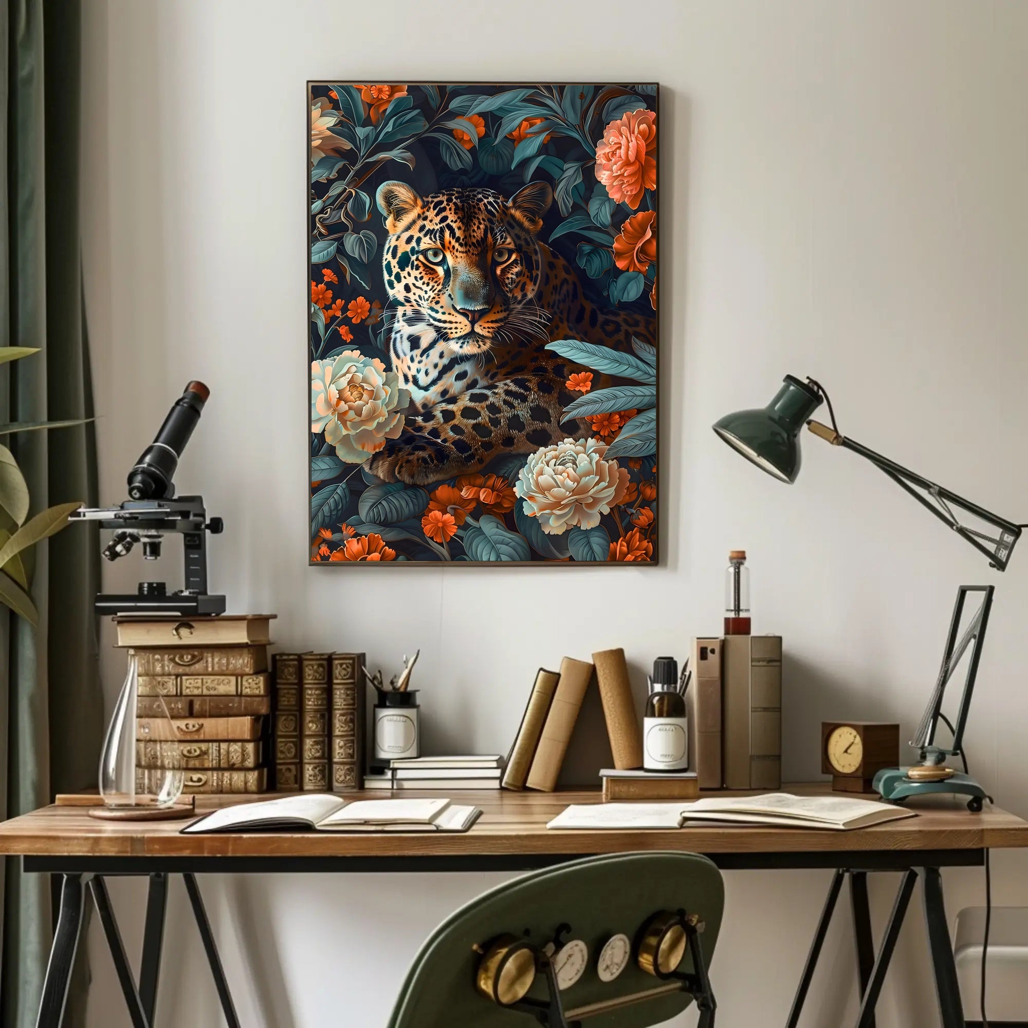 Majestic Leopard Floral Wall Art Print