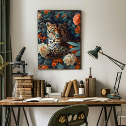 Majestic Leopard Floral Wall Art Print
