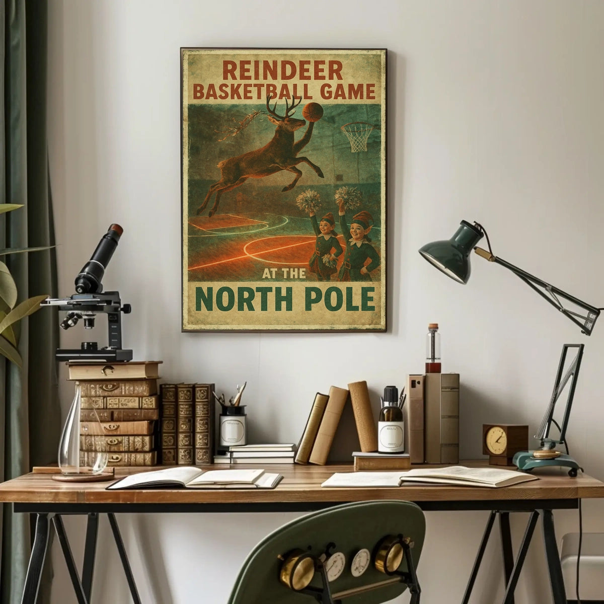 Reindeer Basketball Game at the North Pole Poster