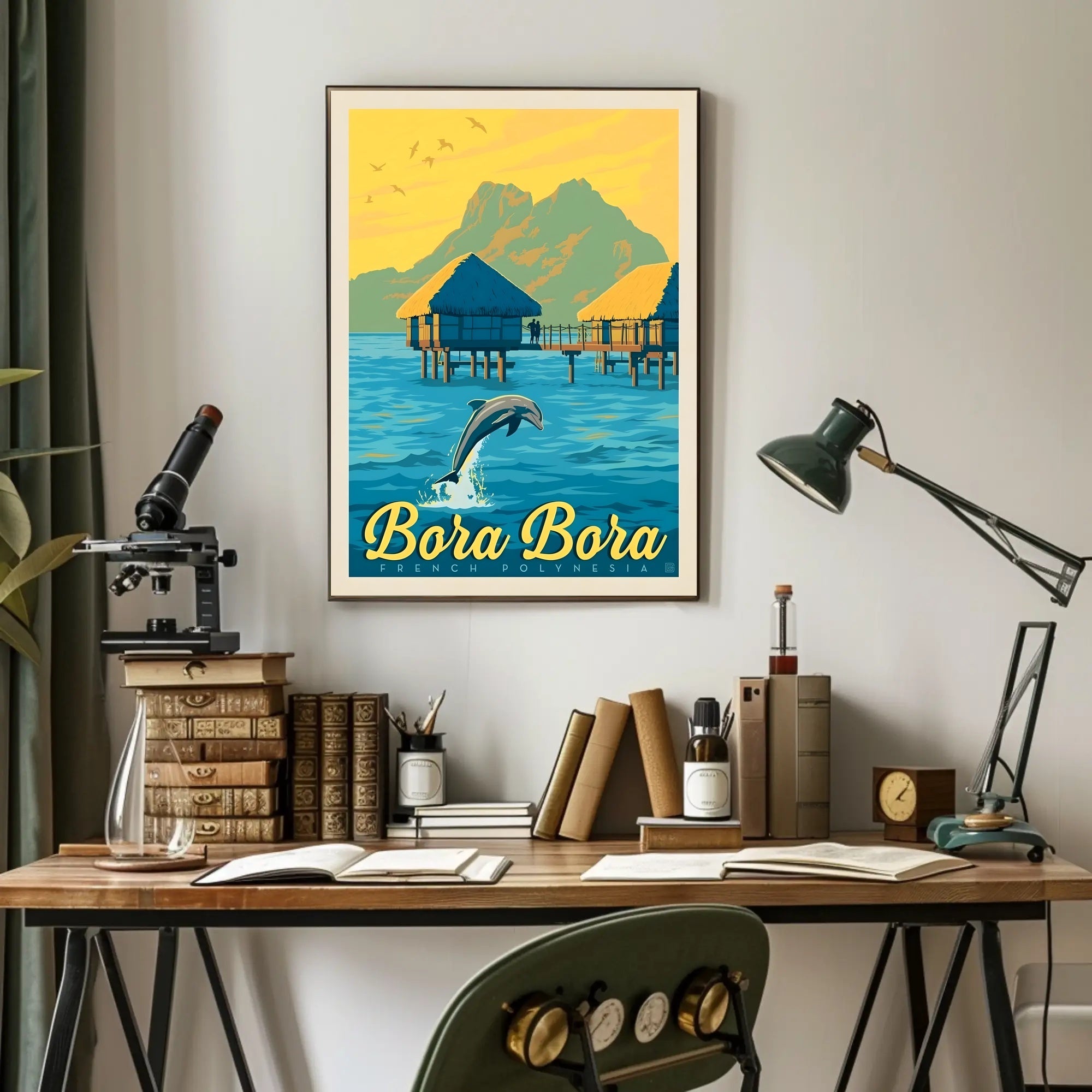 Bora Bora Overwater Bungalow Vintage Travel Poster PosterGoat