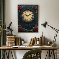 Vintage Clock and Roses Victorian Elegance Artistic Poster