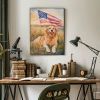 Golden Retriever Lying In Sunset Field Portrait Poster