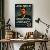 JFK Inspirational Patriotic Vintage Poster with Quote