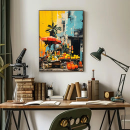 Tropical Market Scene in Vibrant Travel Poster