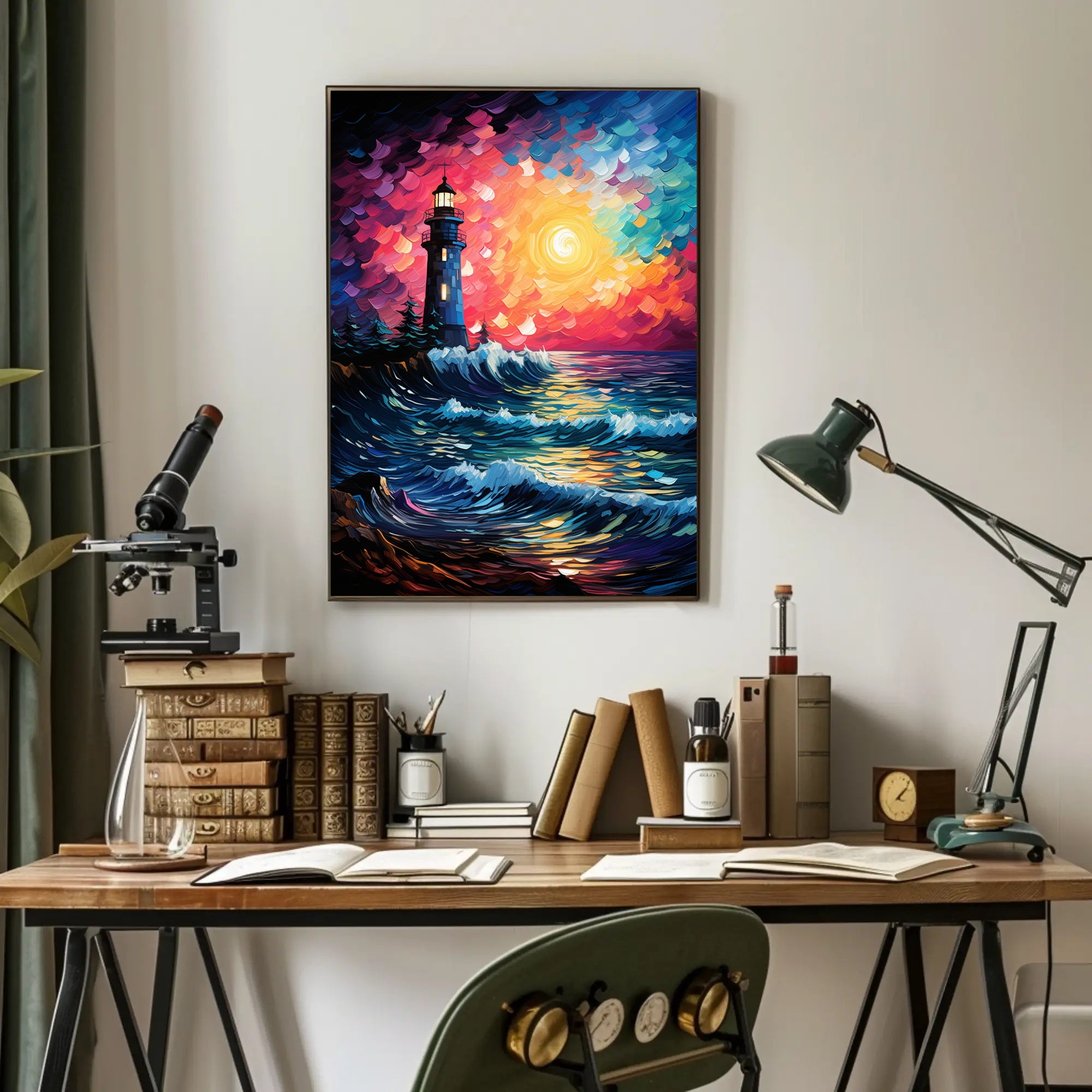Lighthouse At Sunset Poster