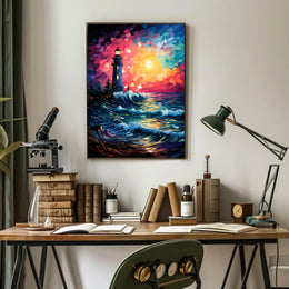 Lighthouse At Sunset Poster